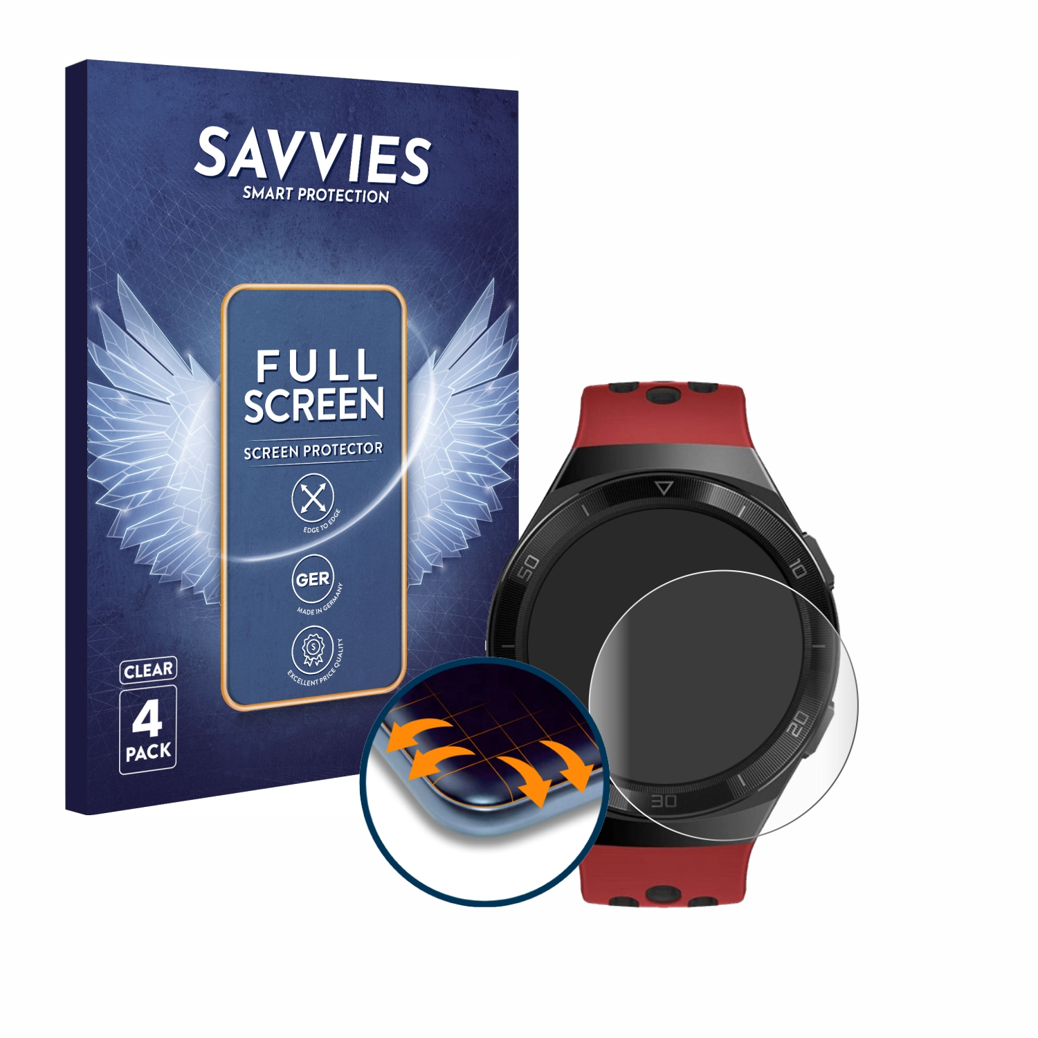 SAVVIES 4x 2e) Schutzfolie(für Curved Full-Cover Watch GT Flex Huawei 3D