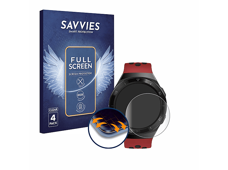 SAVVIES 4x Flex Full-Cover 3D Curved Schutzfolie(für Huawei Watch GT 2e)