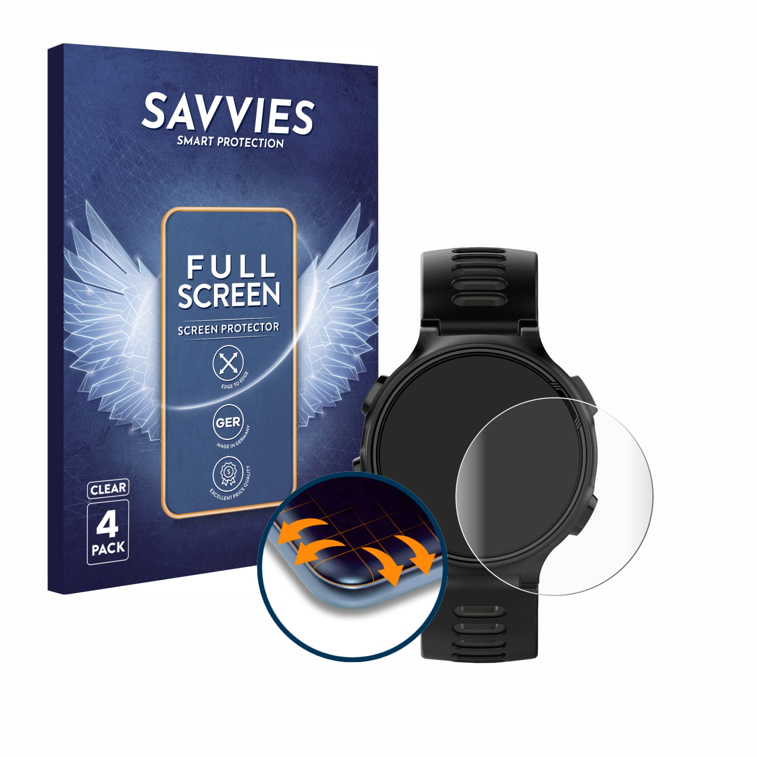 SAVVIES 4x Flex 735XT) Schutzfolie(für Forerunner Garmin Full-Cover 3D Curved
