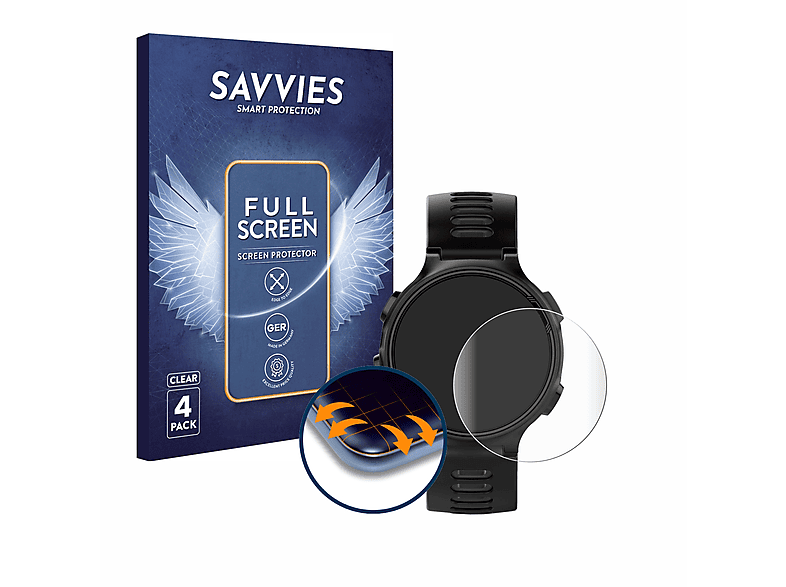 SAVVIES 4x Flex Full-Cover 3D Curved Schutzfolie(für Garmin Forerunner 735XT)