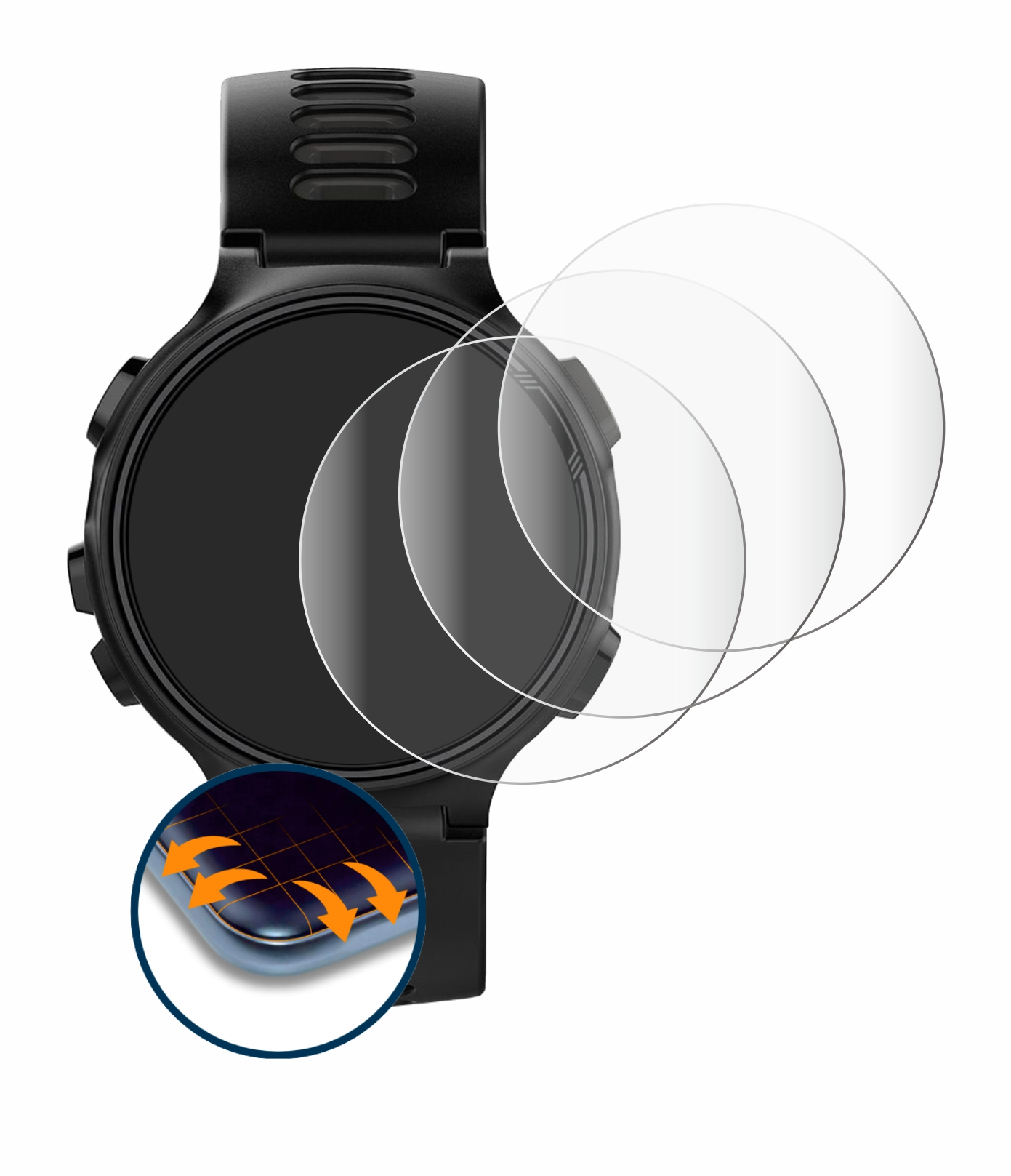 SAVVIES 4x Flex Curved 3D Forerunner Garmin Full-Cover 735XT) Schutzfolie(für