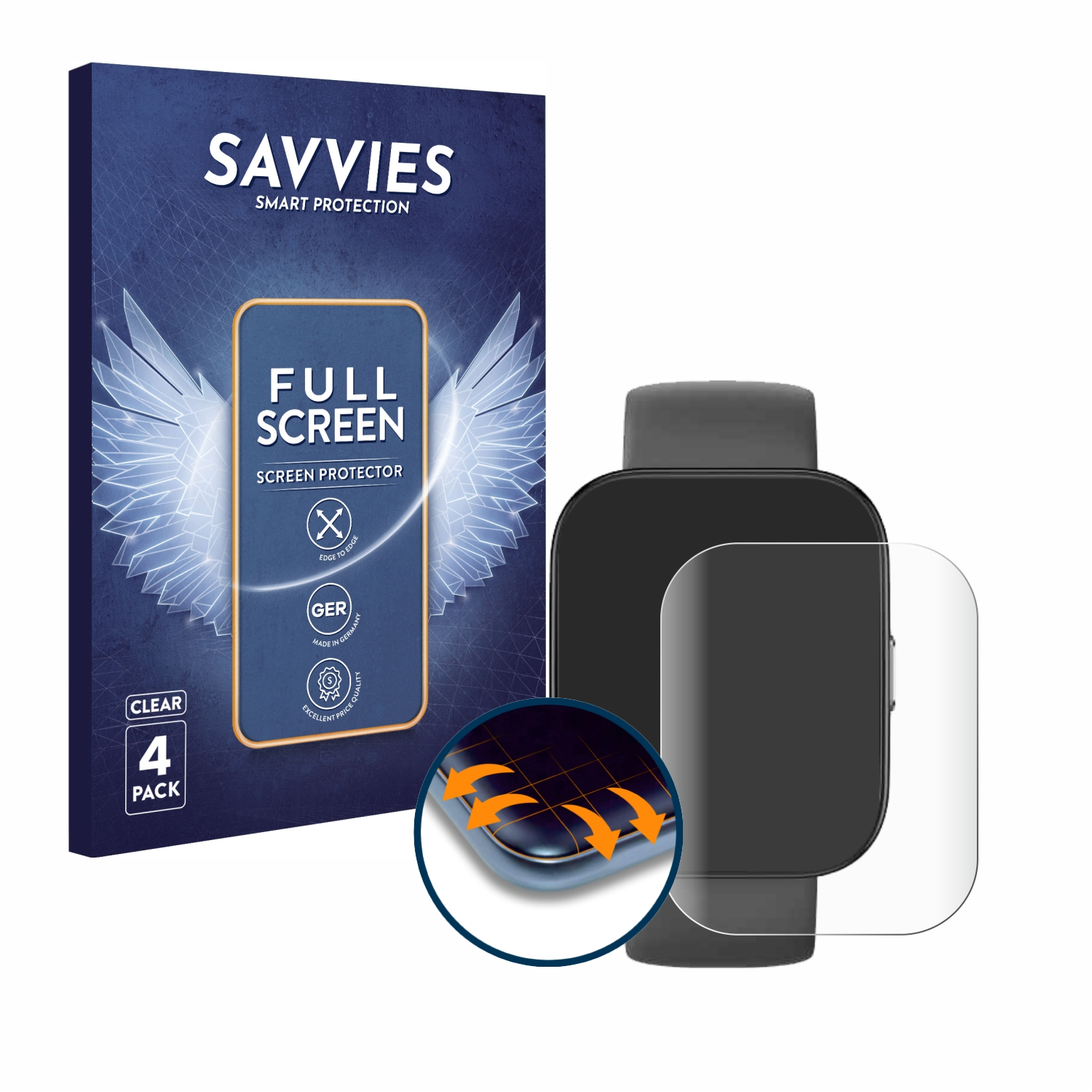 Amazfit 3D SAVVIES 4x Full-Cover Huami Bip Schutzfolie(für Curved 5) Flex