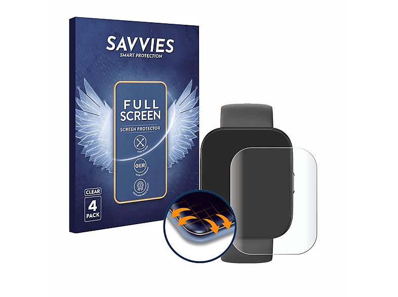 SAVVIES 4x Flex Full-Cover 3D Curved Schutzfolie(für Huami Amazfit Bip 5)