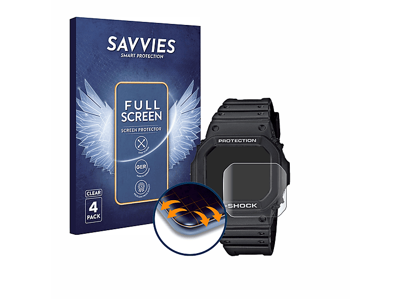 SAVVIES 4x Flex Full-Cover 3D Curved Schutzfolie(für Casio G-Shock GW-M5610-1ER)