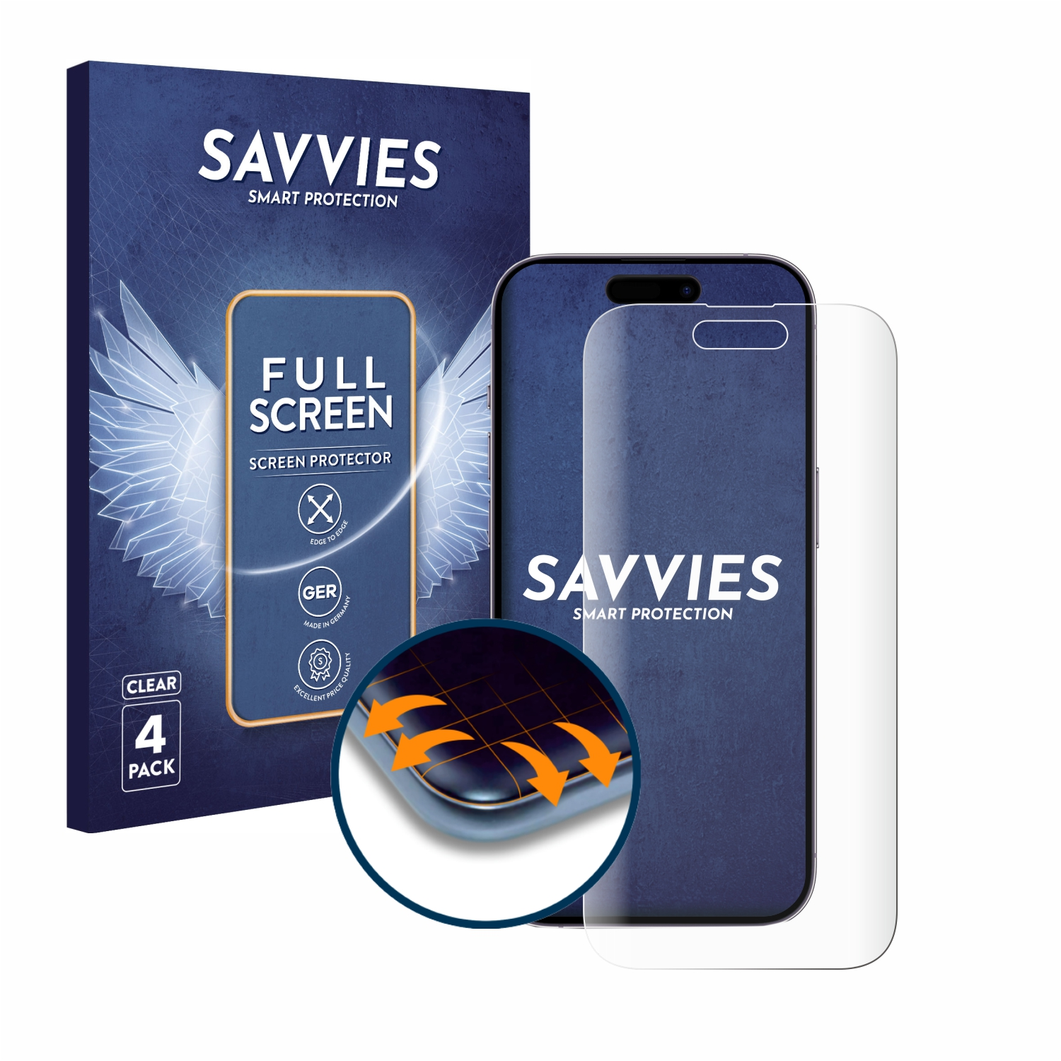 4x Schutzfolie(für Apple SAVVIES Full-Cover 3D 14 Flex Pro) Curved iPhone