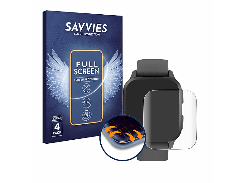 SAVVIES 4x Flex Full-Cover 3D Curved Schutzfolie(für Garmin Venu Sq 2)