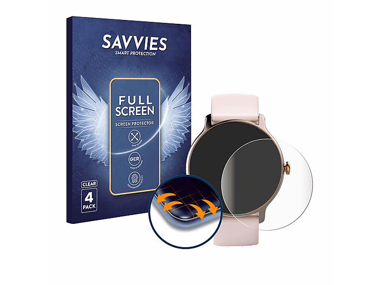 SAVVIES 4x Flex Full-Cover 3D Curved Schutzfolie(für Hama Fit Watch 4910)