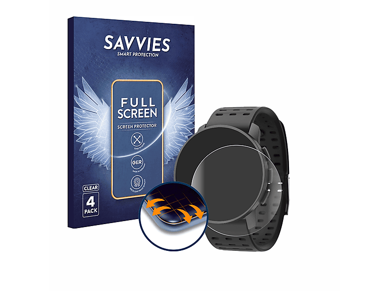SAVVIES 4x Flex Full-Cover Peak Curved 3D 9 Schutzfolie(für Pro) Suunto