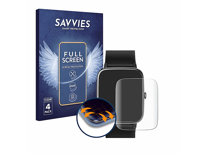 SAVVIES 4x Flex Full-Cover 3D Curved Schutzfolie(für Letsfit ID205L)