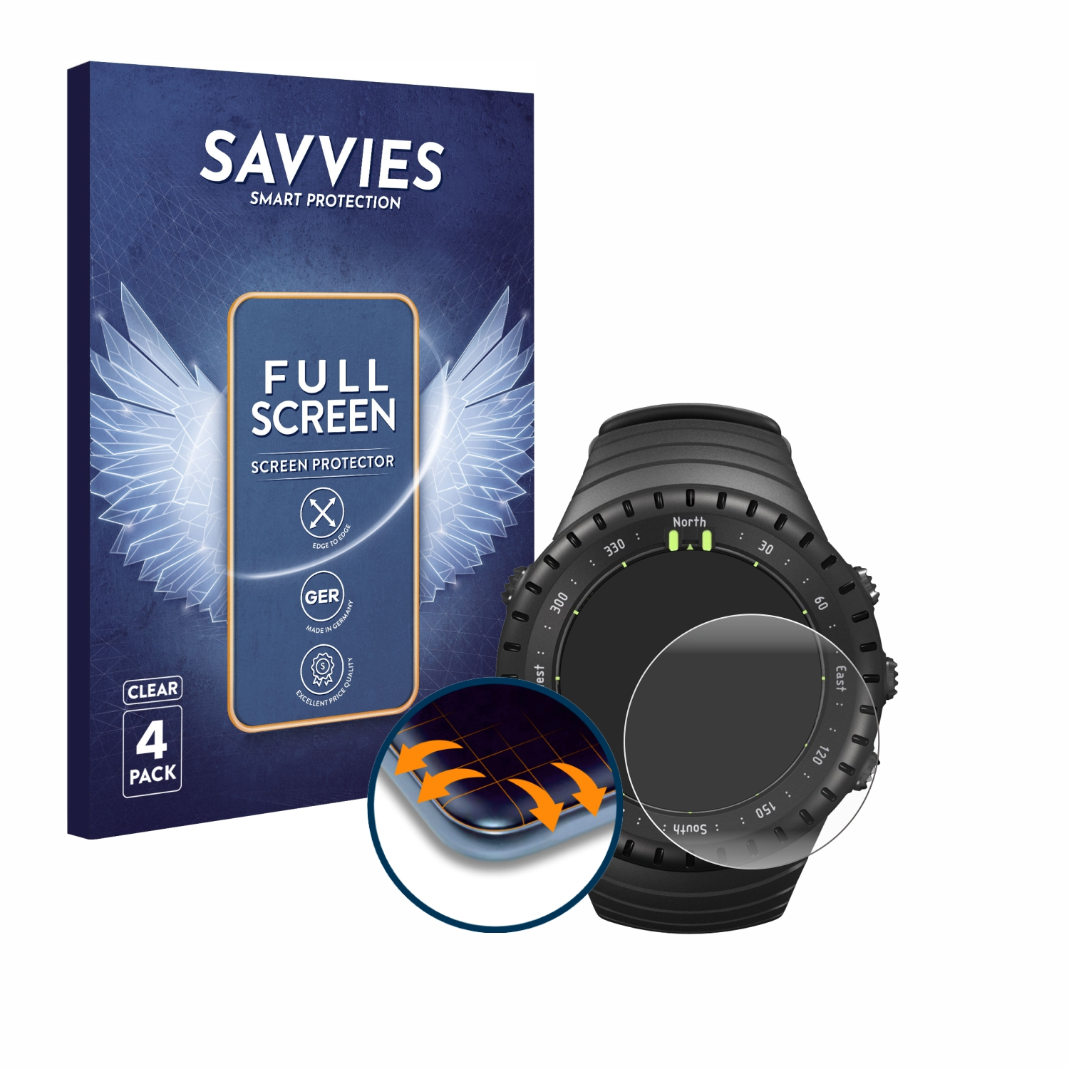 Suunto Flex SAVVIES Full-Cover Schutzfolie(für All Curved Black) 3D Core 4x