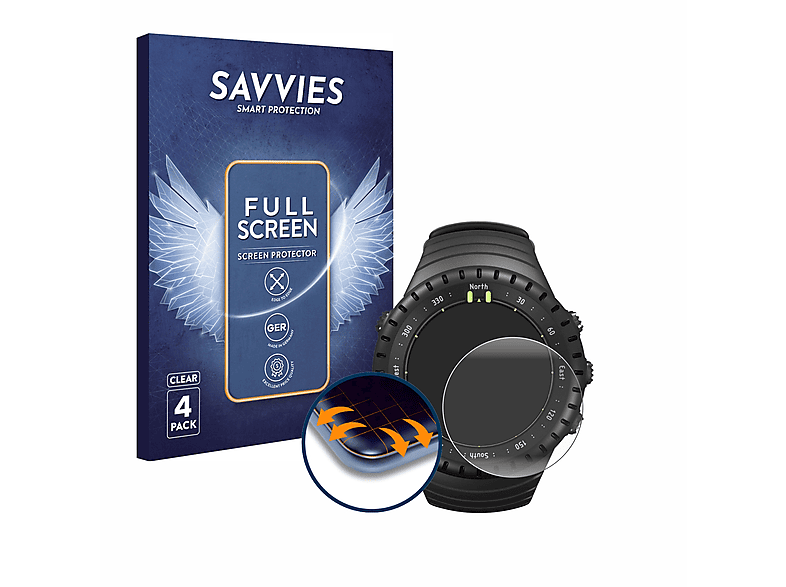 SAVVIES 4x Flex Curved All Suunto Black) Schutzfolie(für Core 3D Full-Cover