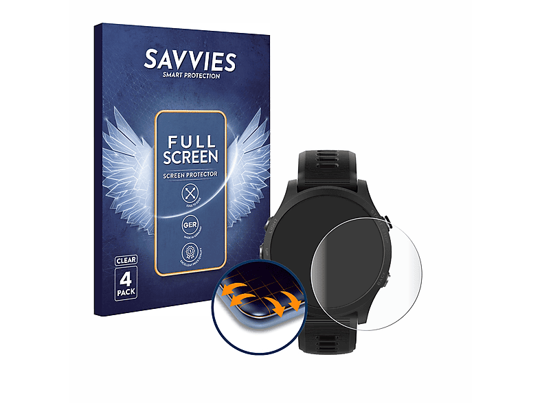 SAVVIES 4x Flex Curved 3D Full-Cover Schutzfolie(für Forerunner 935) Garmin