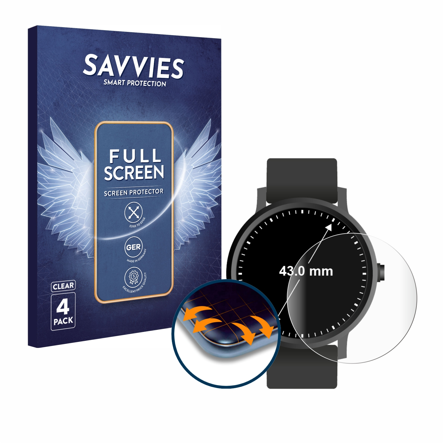 SAVVIES 4x Flex Full-Cover 3D mm)) Displays 43 Kreisrunde (ø: Schutzfolie(für Curved Universal