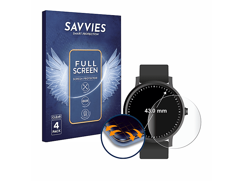 SAVVIES 4x Full-Cover 43 Universal Kreisrunde Curved 3D Schutzfolie(für mm)) Flex Displays (ø