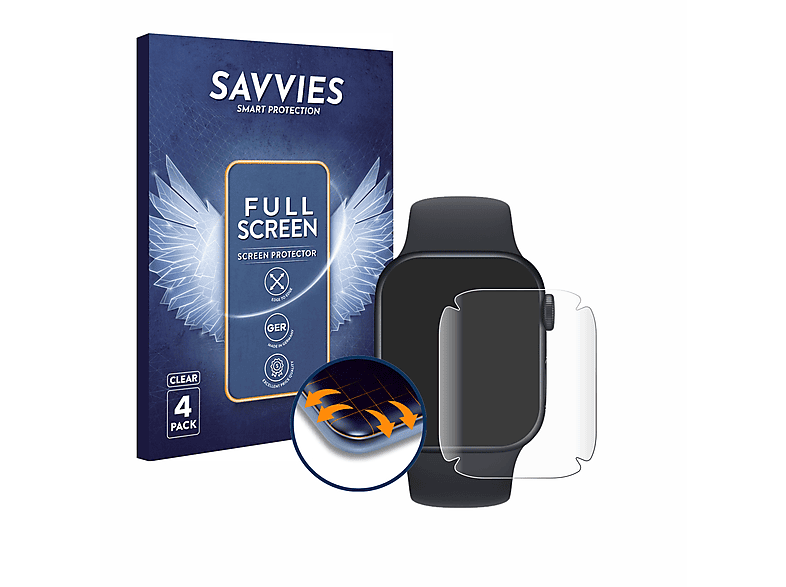 SAVVIES 4x Flex Full-Cover 3D Curved Schutzfolie(für Apple Watch Series 8 (41 mm))