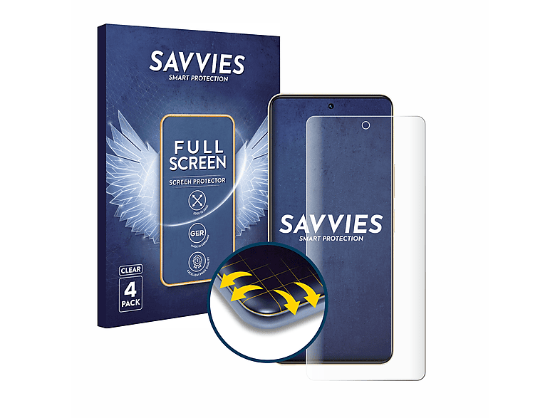 SAVVIES 4x Flex Full-Cover 3D Curved Schutzfolie(für Vivo Y36)