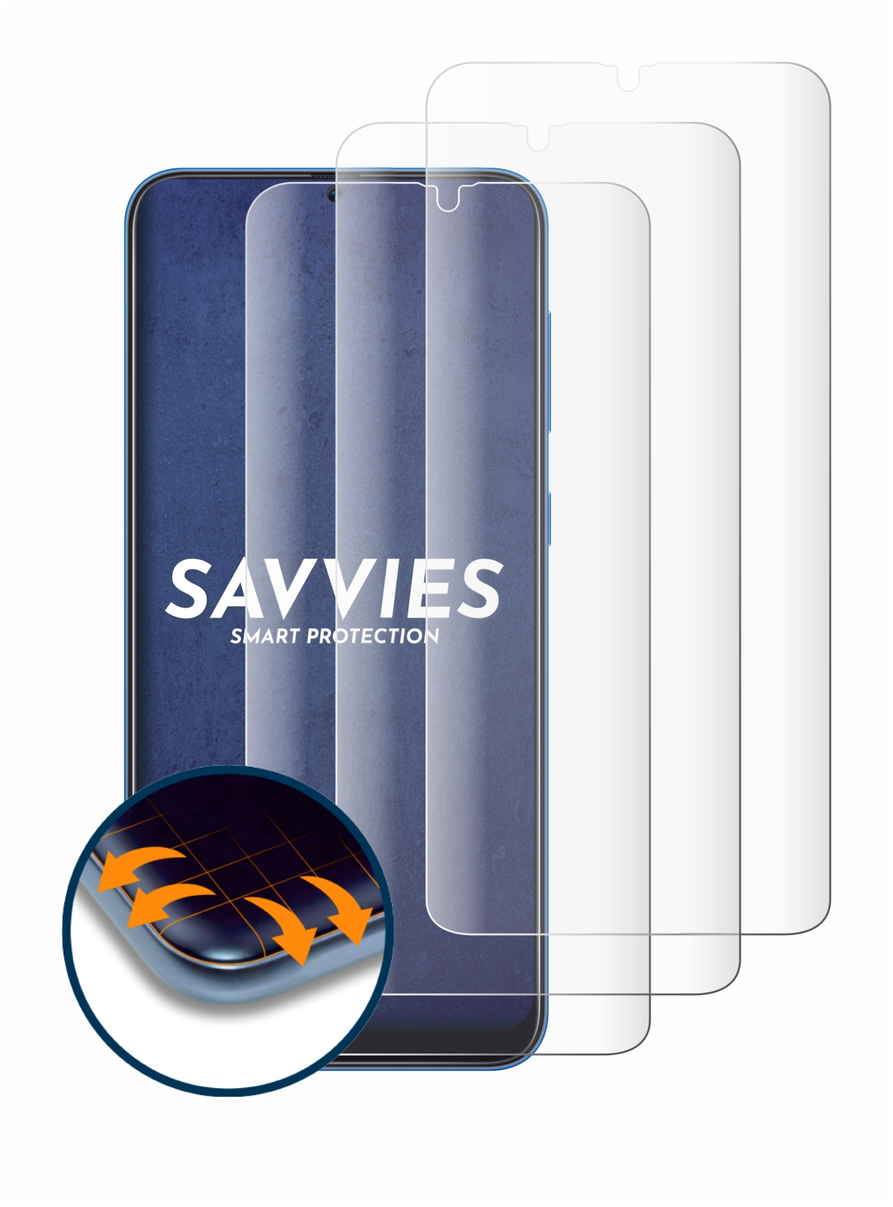 SAVVIES Flex Schutzfolie(für Full-Cover A50) Curved 4x 3D Galaxy Samsung