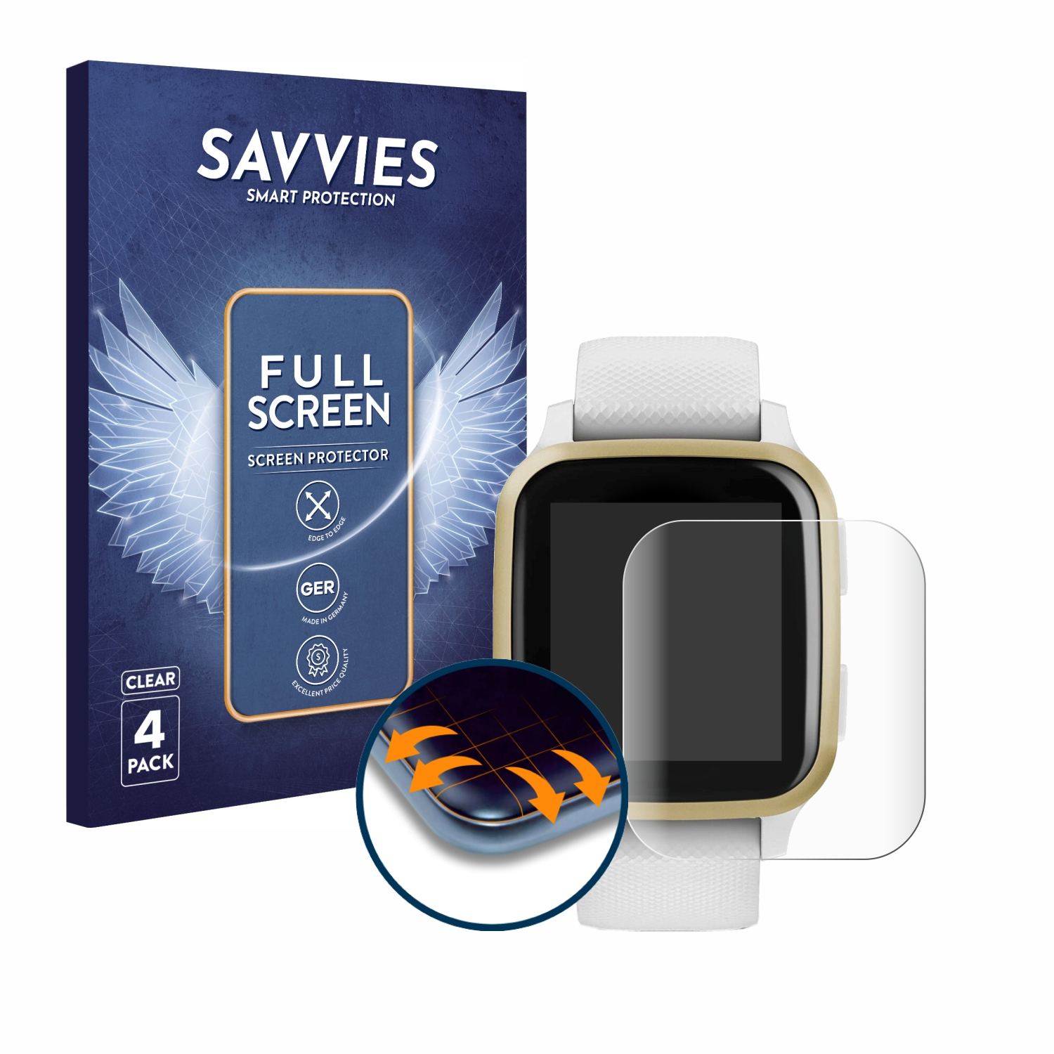 SAVVIES 4x Flex Sq) Full-Cover Curved Garmin Venu Schutzfolie(für 3D