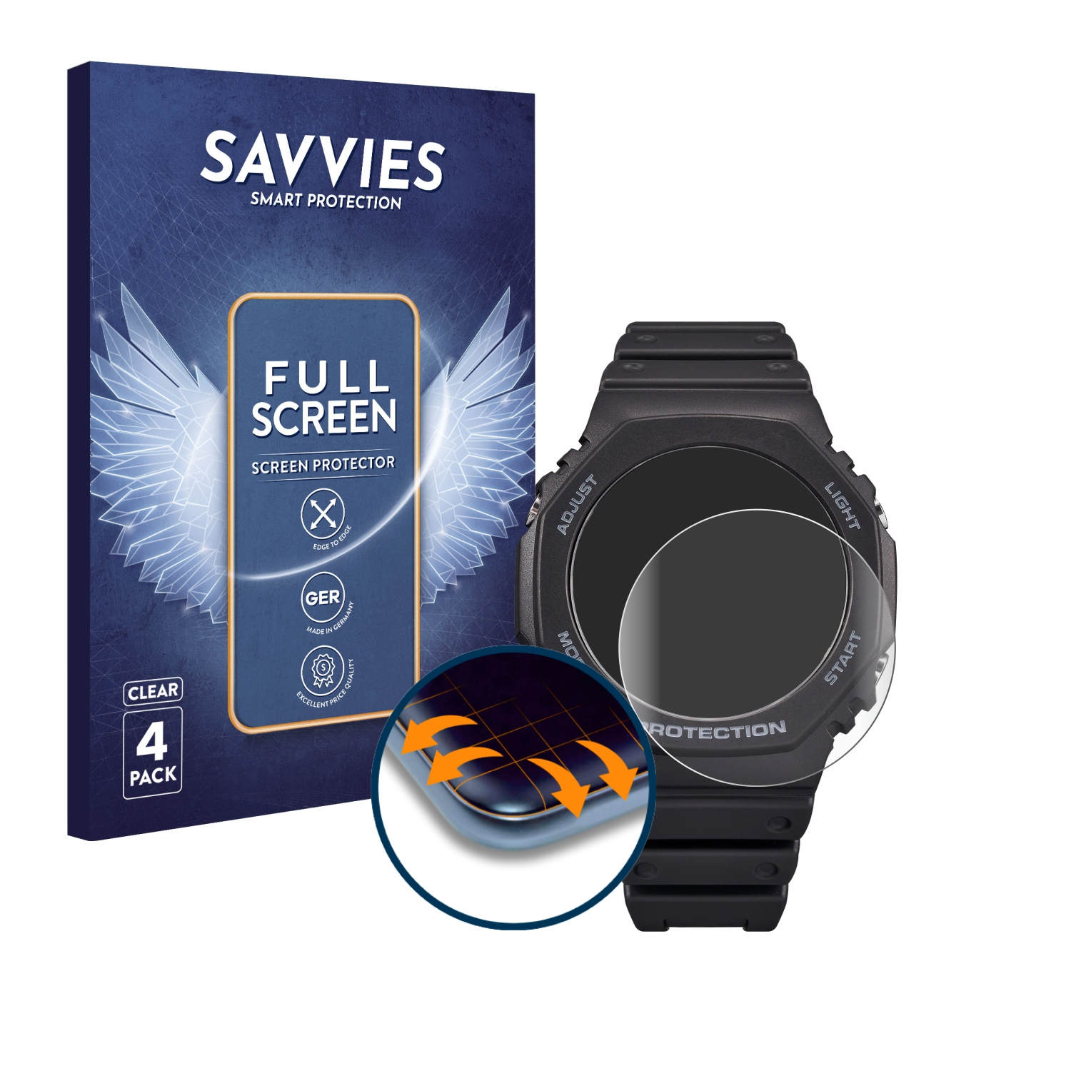 SAVVIES 4x Flex Full-Cover 3D GA-B2100) G-Shock Curved Casio Schutzfolie(für