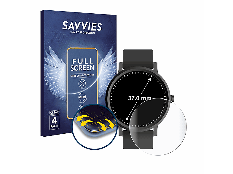 SAVVIES 4x Flex Full-Cover 3D Curved Schutzfolie(für Universal Kreisrunde Displays (ø: 37 mm))