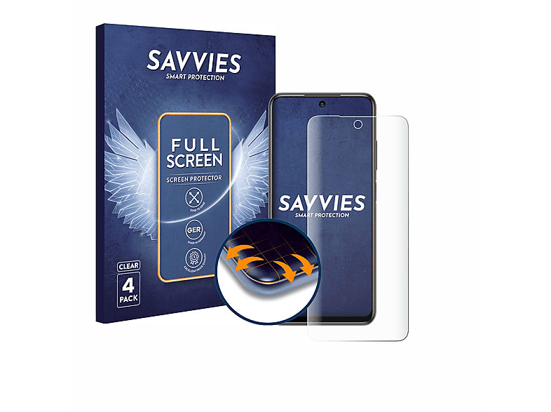 SAVVIES 4x Flex Full-Cover 3D Curved Schutzfolie(für Xiaomi Redmi Note 10 5G)