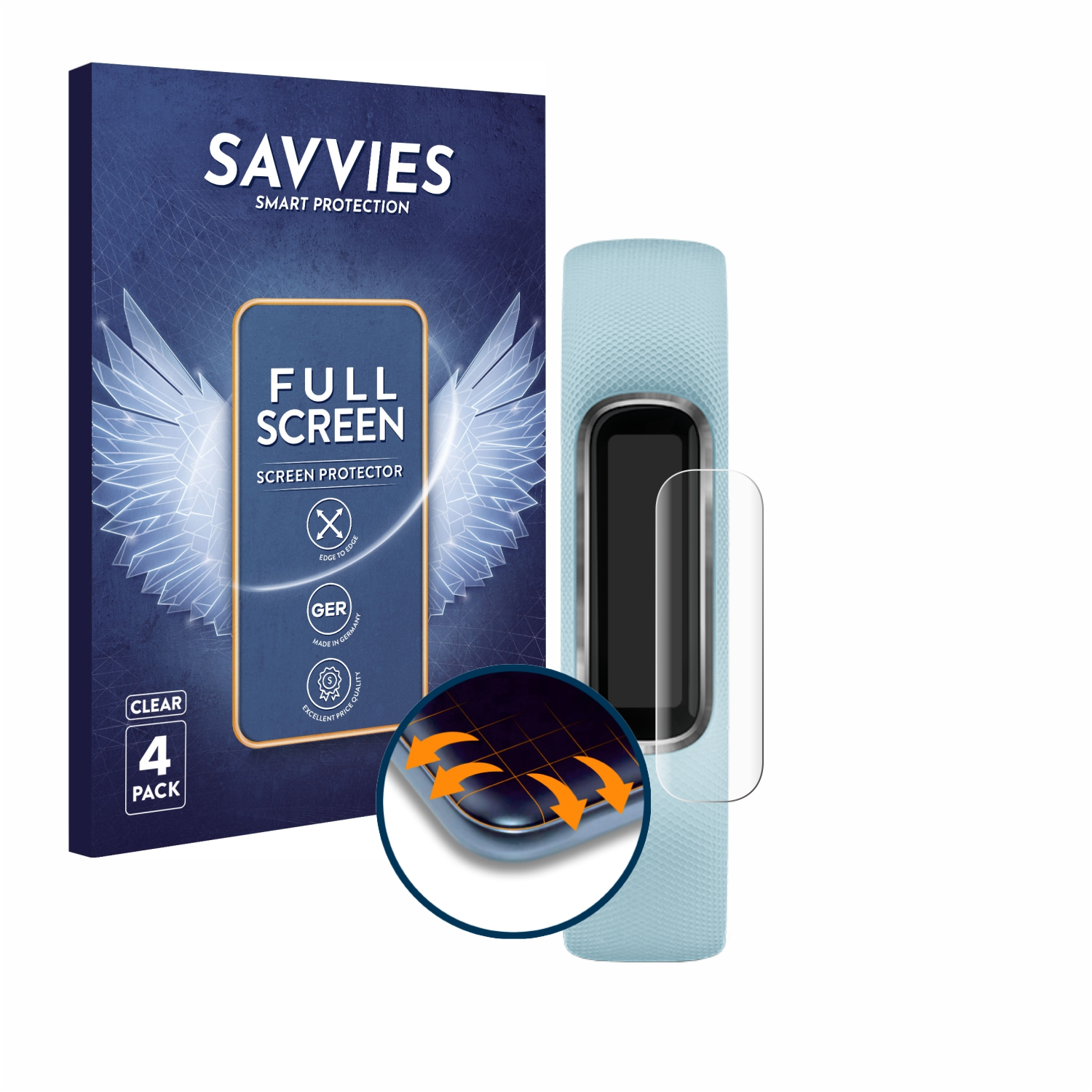 SAVVIES 4x Flex Full-Cover Garmin Schutzfolie(für 4) 3D Vivosmart Curved