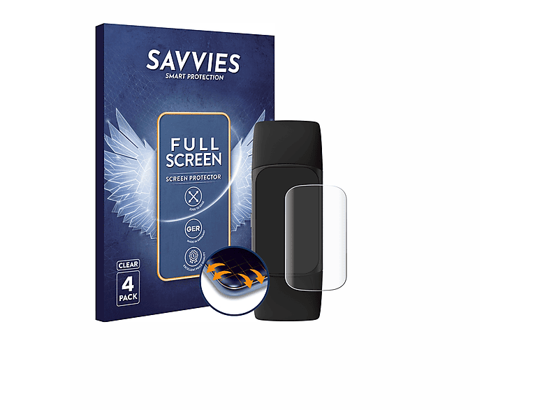 SAVVIES 4x Flex Full-Cover 3D Curved Schutzfolie (für Fitbit Charge 6)