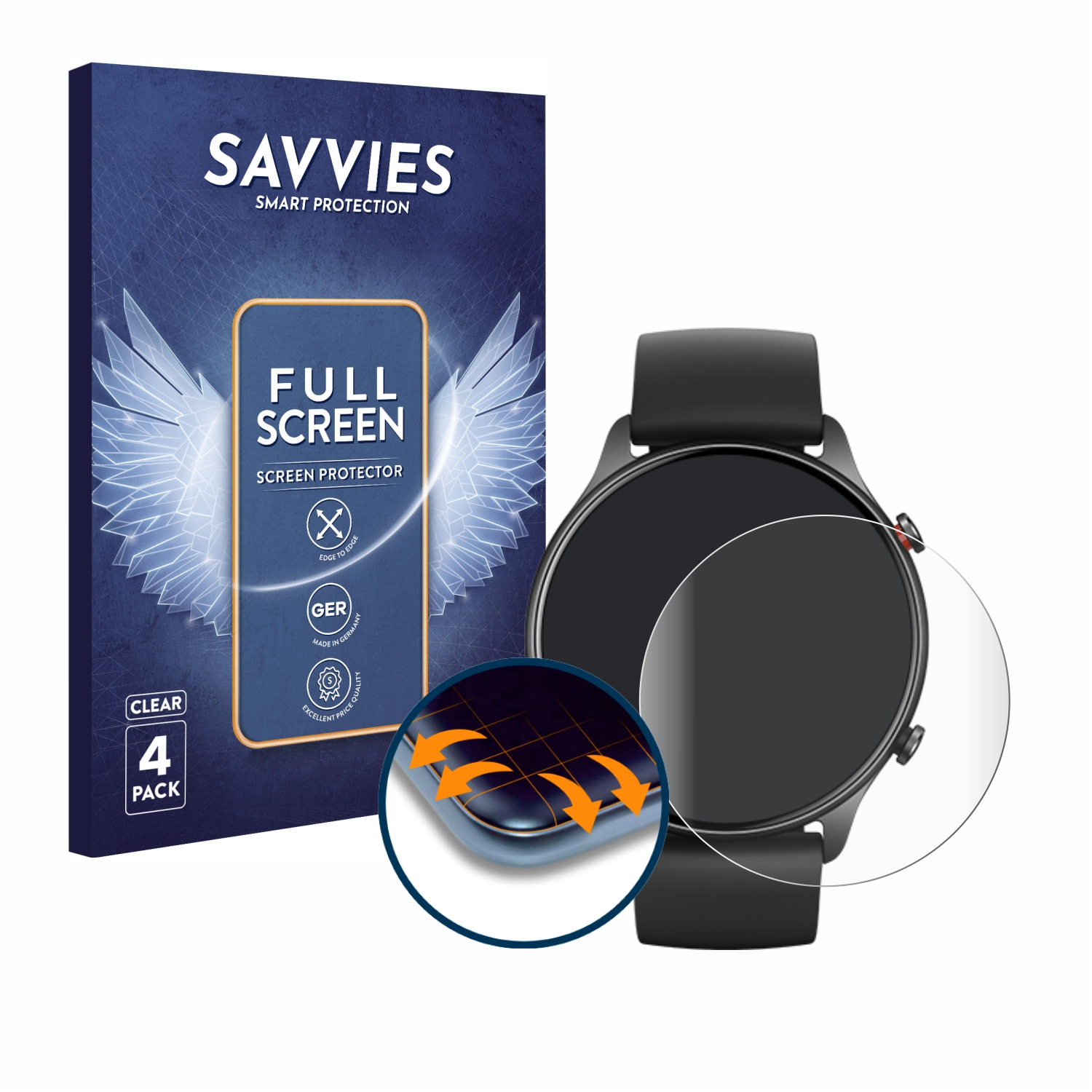 SAVVIES 4x Flex Full-Cover Schutzfolie(für 3D Huami GTR Amazfit Curved 2e)