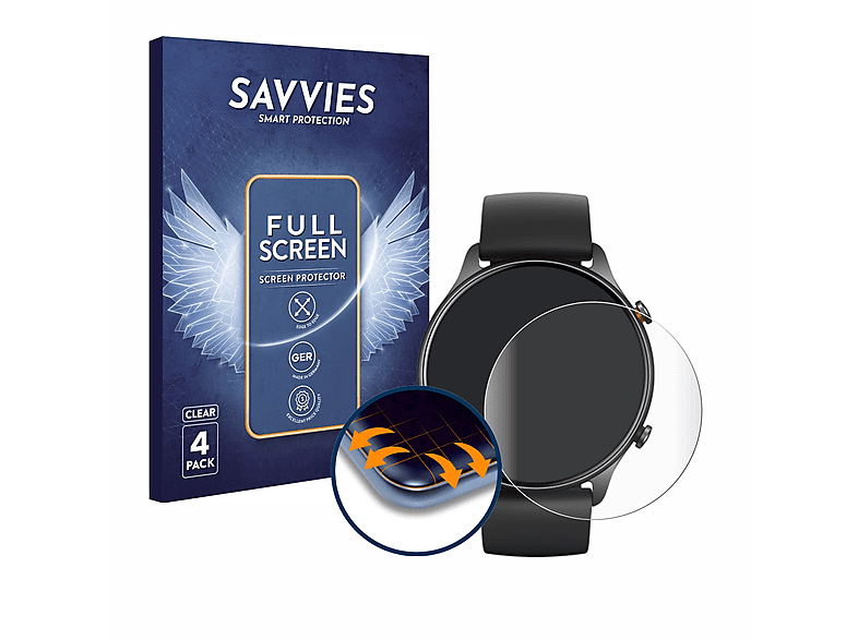 SAVVIES 4x Flex Full-Cover 3D Curved Schutzfolie(für Huami Amazfit GTR 2e)
