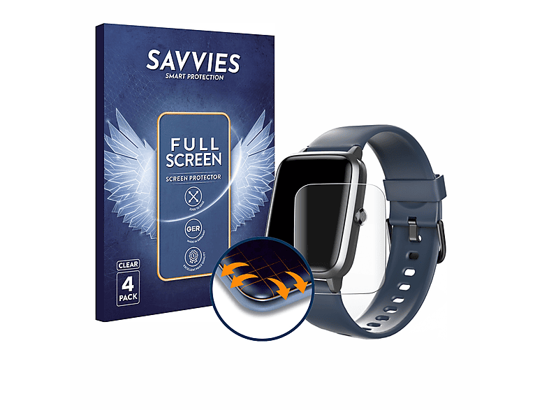 SAVVIES 4x Flex Full-Cover 3D Curved Schutzfolie(für Hama Fit Watch 4900)