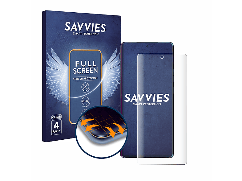 SAVVIES 4x Flex Full-Cover 3D Curved Schutzfolie(für Motorola Edge (2023))