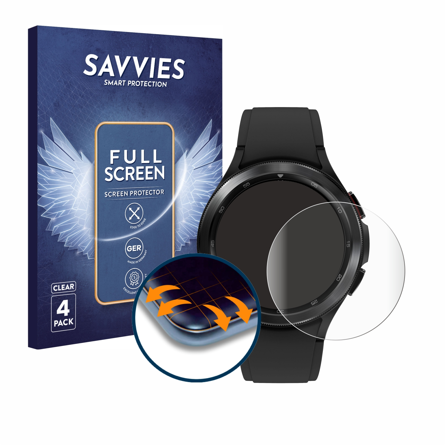 Galaxy Watch Classic SAVVIES Curved Full-Cover (46mm)) 3D 4x 4 Flex Samsung Schutzfolie(für