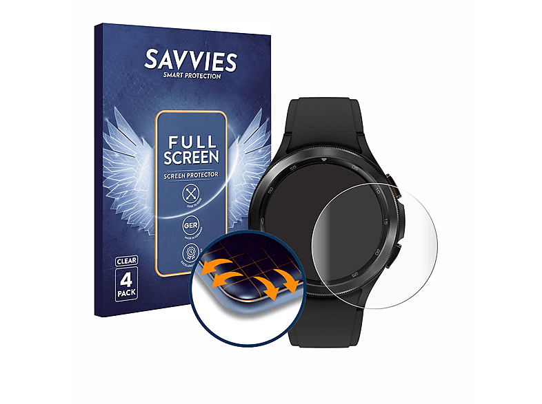 4x Watch (46mm)) Schutzfolie(für Curved Full-Cover 3D SAVVIES 4 Samsung Flex Galaxy Classic