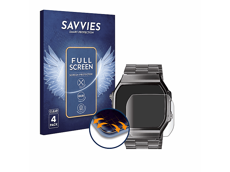 SAVVIES 4x Flex Full-Cover 3D Schutzfolie(für Casio A168WEGG-1BEF) Curved