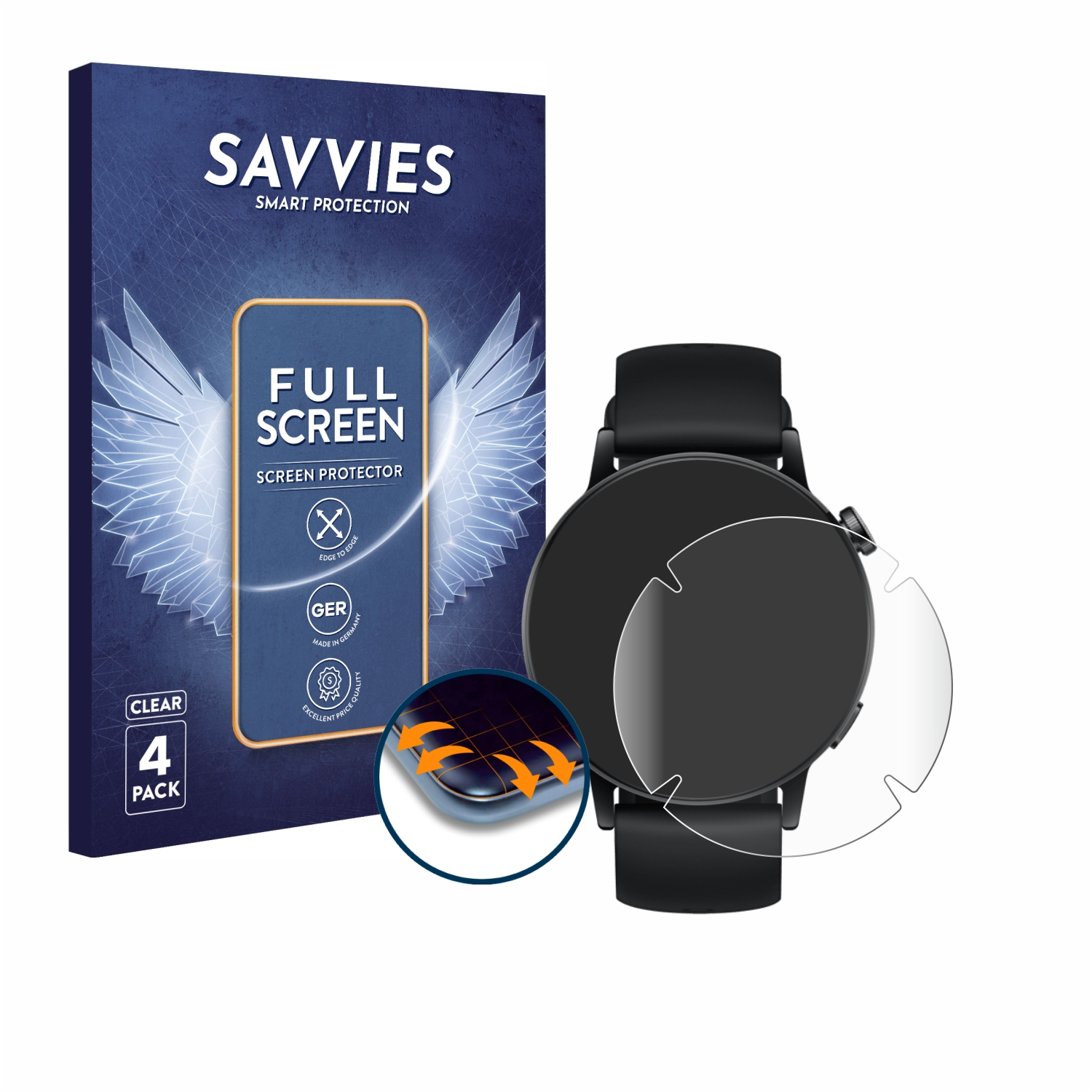 4x Schutzfolie(für mm)) GT Watch 3D 3 (42 SAVVIES Curved Flex Huawei Full-Cover