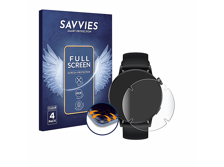 SAVVIES 4x Flex Full-Cover 3D Curved Schutzfolie(für Huawei Watch GT 3 (42 mm)) | Smartwatch Schutzfolien & Gläser