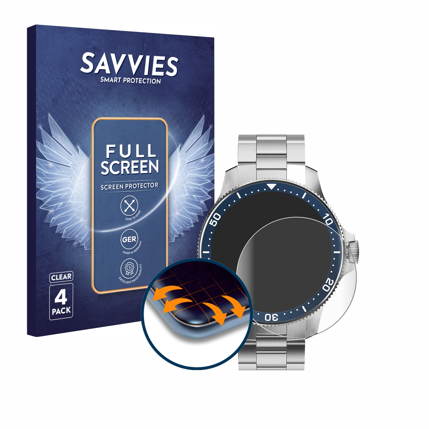 Flex Schutzfolie(für SAVVIES 3D 4x Withings Horizon Full-Cover (43 ScanWatch mm)) Curved