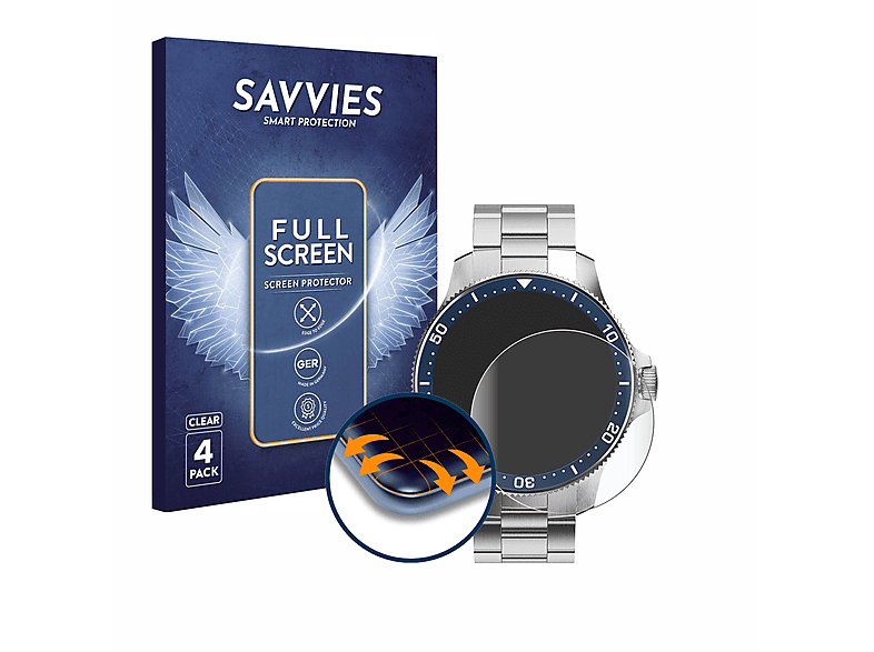SAVVIES 4x Flex Full-Cover 3D Curved Schutzfolie(für Withings ScanWatch Horizon (43 mm))