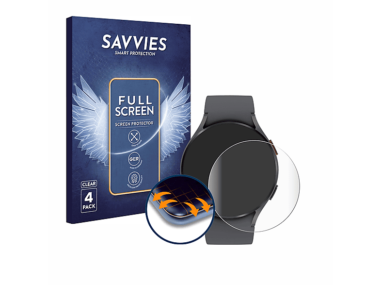 SAVVIES 4x Flex Full-Cover 3D Curved Schutzfolie(für Samsung Galaxy Watch 5 (44mm))