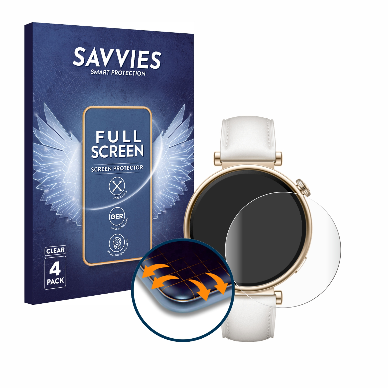 SAVVIES 4x Flex (41mm)) GT 4 Curved Watch Full-Cover 3D Huawei Schutzfolie(für