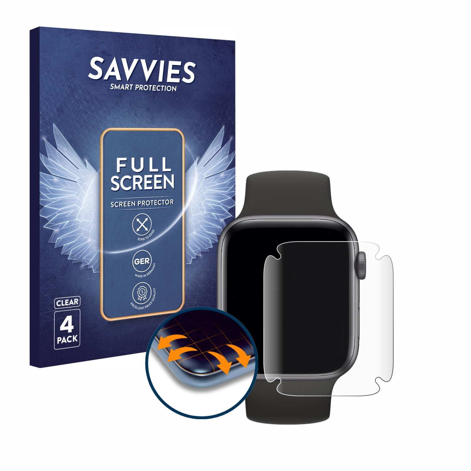 Full-Cover (44 Schutzfolie(für mm)) 3D Curved SE SAVVIES Watch Apple Flex 4x
