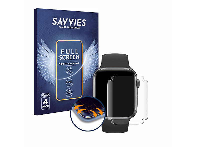 SAVVIES 4x Flex Full-Cover 3D Curved Schutzfolie(für Apple Watch SE (44 mm))