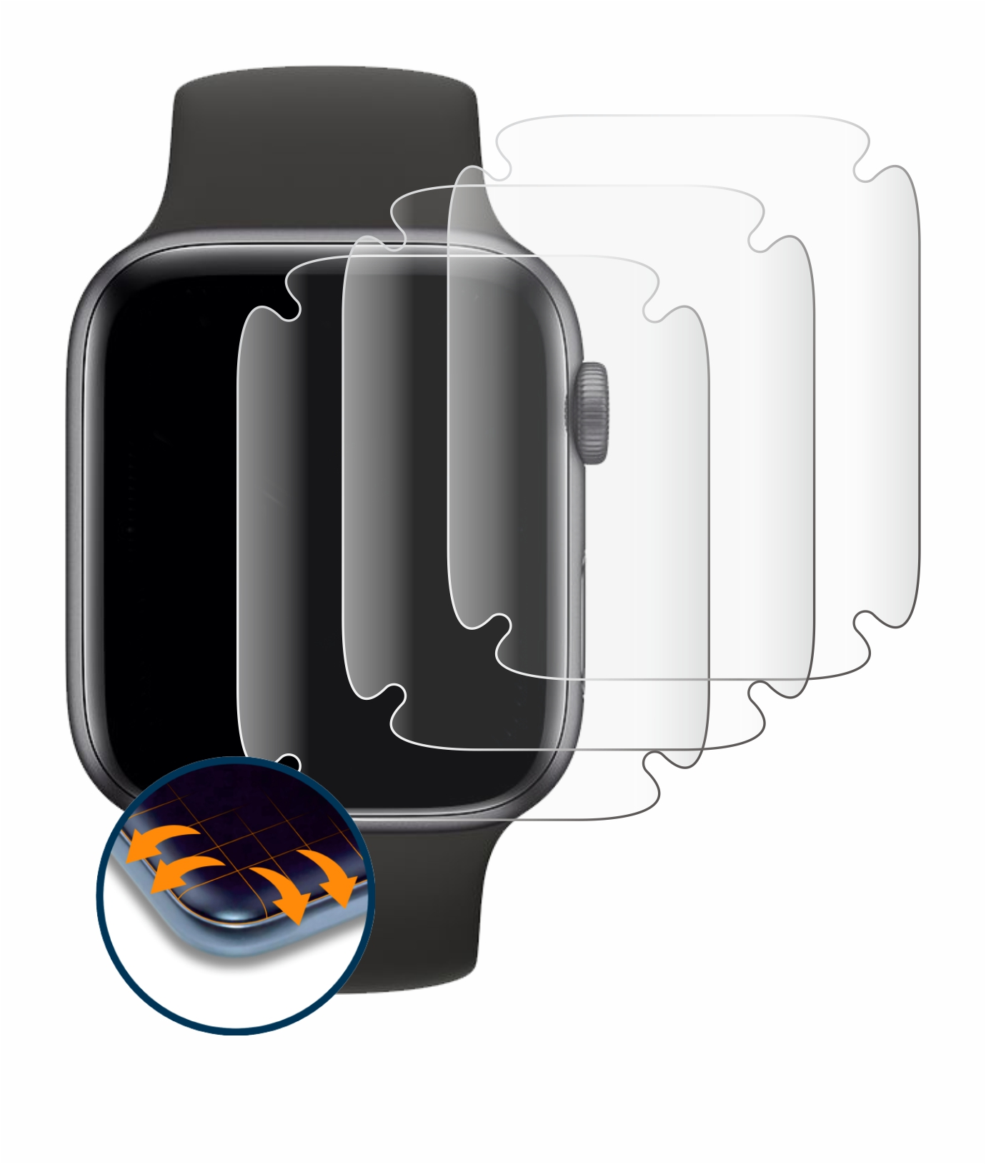 SAVVIES 4x 3D Flex (44 SE Watch mm)) Curved Full-Cover Apple Schutzfolie(für