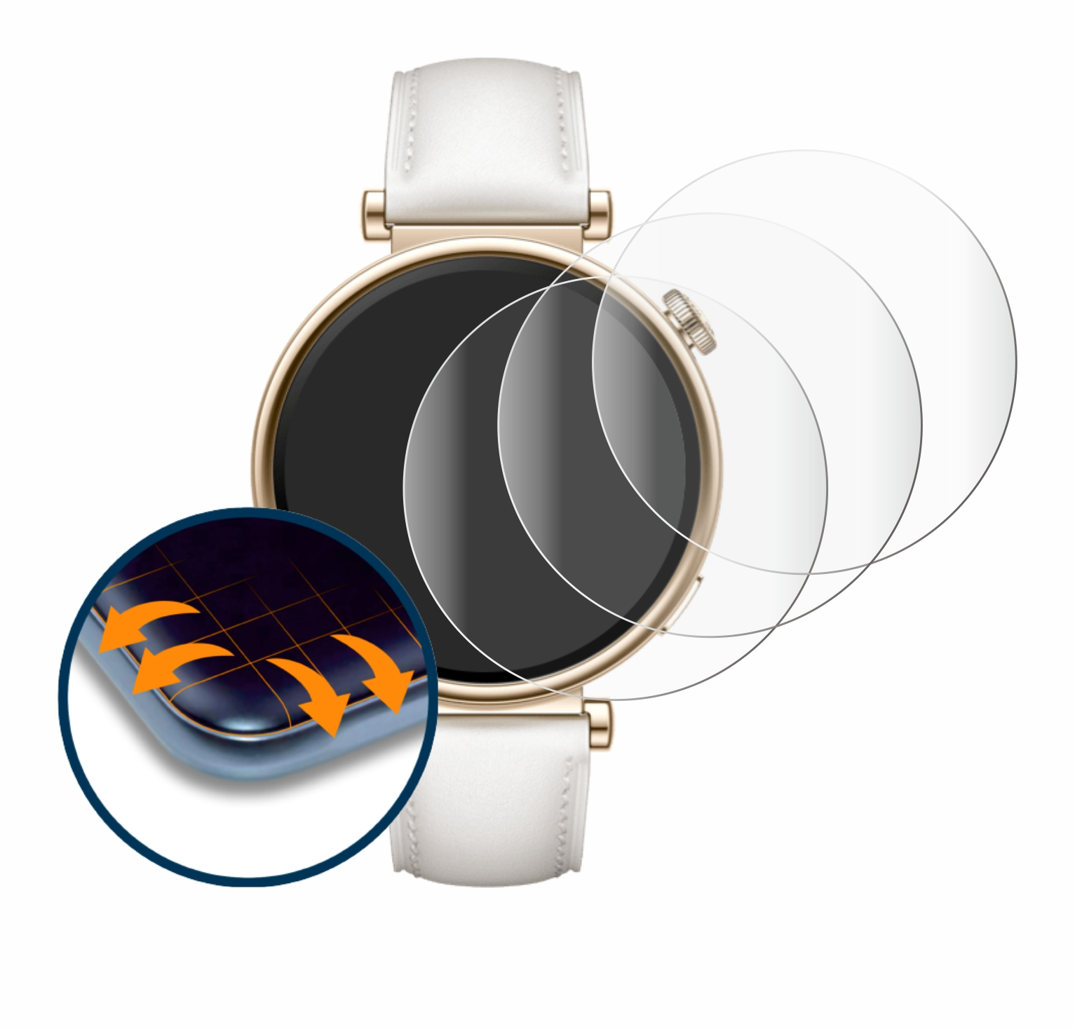 SAVVIES 4x Flex (41mm)) GT 4 Curved Watch Full-Cover 3D Huawei Schutzfolie(für