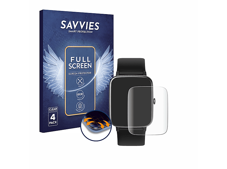 SAVVIES 4x Flex Full-Cover 3D Curved Schutzfolie(für Idealroyal P22) | Smartwatch Schutzfolien & Gläser
