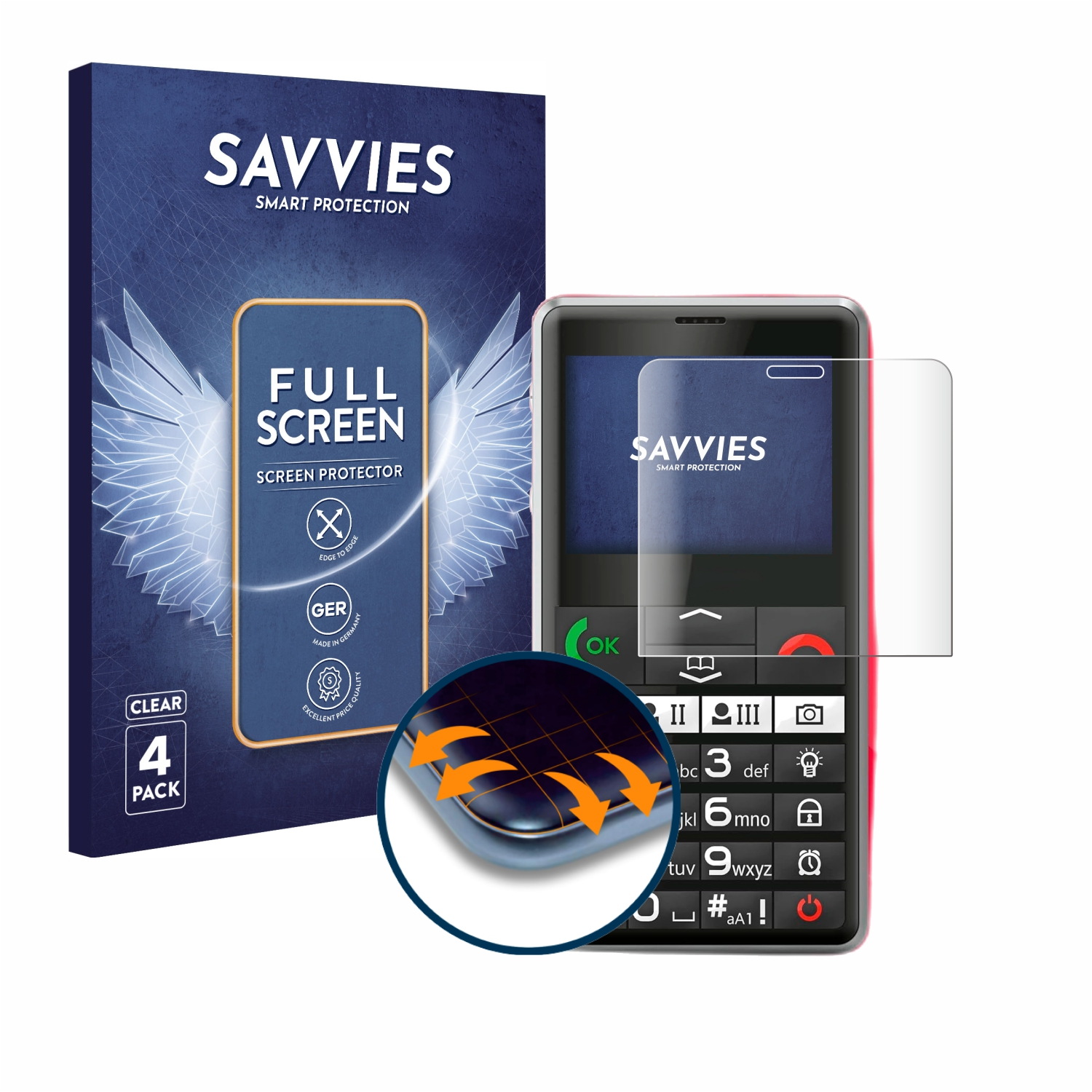 SAVVIES 4x Flex Full-Cover 3D Curved LTE) Emporia Schutzfolie(für Pure