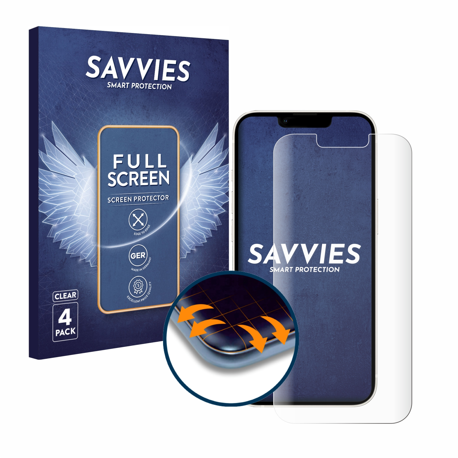 SAVVIES 4x Flex Curved 3D 13) Schutzfolie(für Apple iPhone Full-Cover