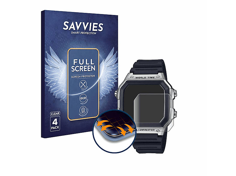 SAVVIES 4x Flex Full-Cover 3D Curved Schutzfolie(für Casio AE-1200WH-1CVEF)