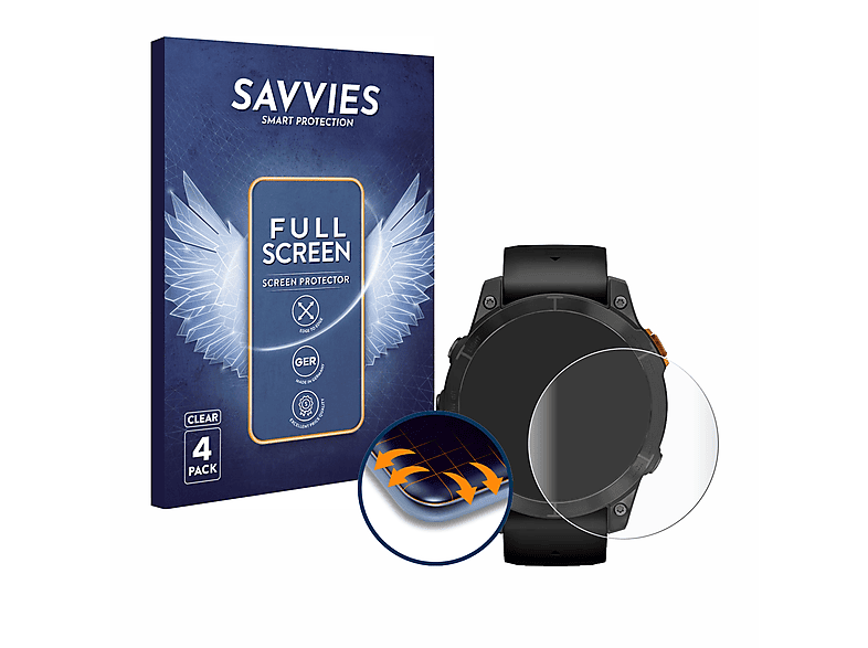 Curved 7 SAVVIES 4x Garmin Schutzfolie(für mm)) Pro 3D (47 Flex Solar Fenix Full-Cover