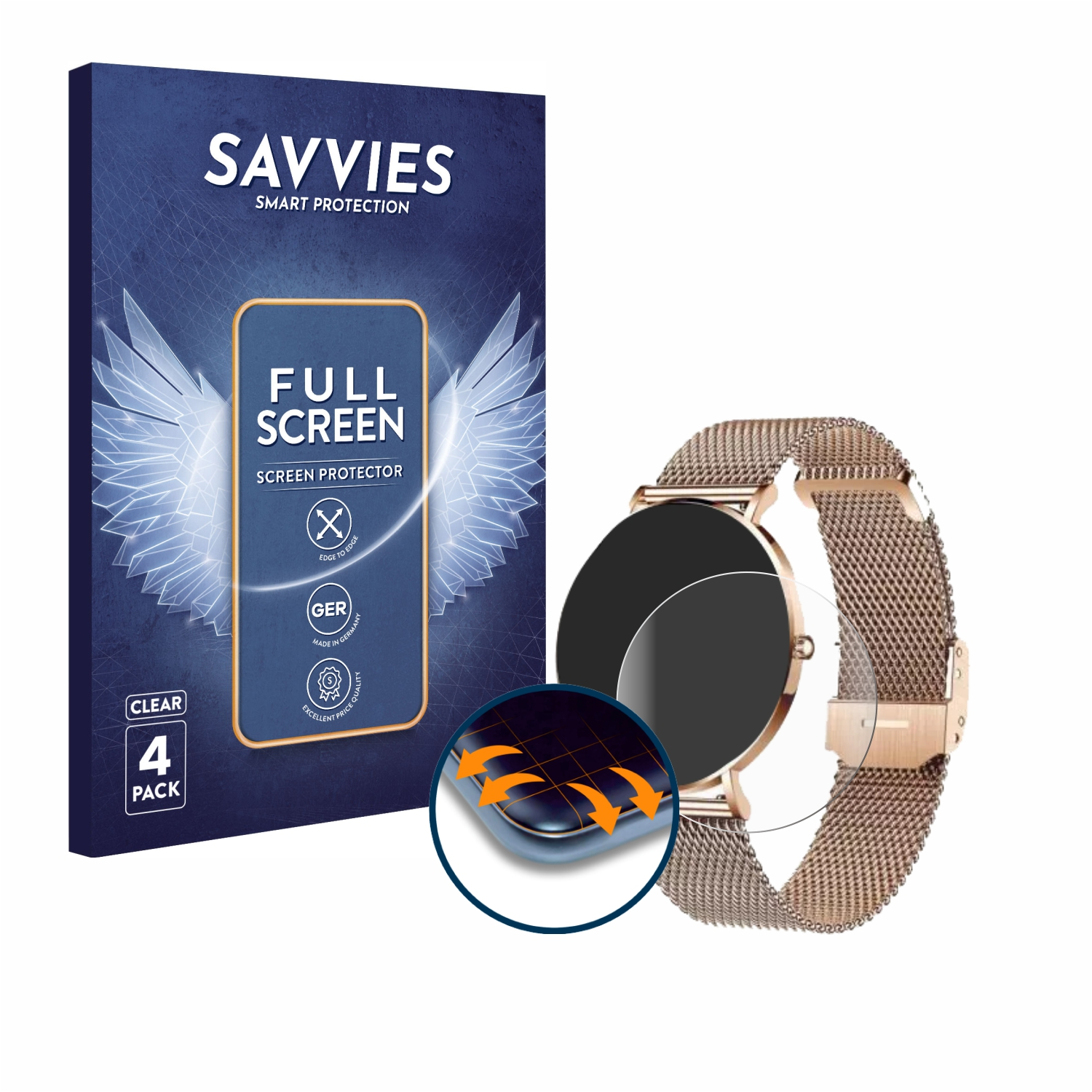 SAVVIES 4x Flex Full-Cover Curved Siona Schutzfolie(für 3D Xcoast 2) X-Watch
